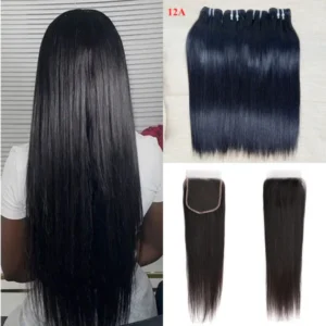 silky straight hair 3 bundles with 4x4 lace closure human hair bundles